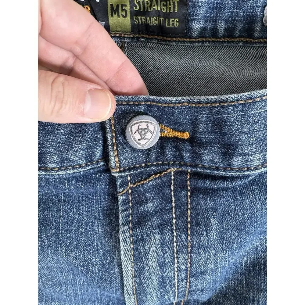 Ariat Rebar M5 Jeans Mens 44x30 Blue Straight Leg Outdoor Workwear Denim read